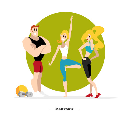 Vector flat profession characters. Human profession icon. Friendly, happy people portrait.  Sport team, athlete group, healthy lifestyle set. Woman, girl, lady icon. Man, boy, guy icon. Cartoon style.のイラスト素材