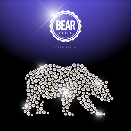 Vector animal portrait made with rhinestone gems isolated on black background. Animal icon. Jewelry pattern, hand made product. Shining pattern. Animal silhouette, bear walking.のイラスト素材