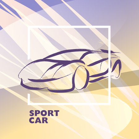 Vector car sketch isolated. Hand drawn car body. Auto advertising, poster, placard, business card, leaflet. Car rent, auto repair, auto saloon, insignia. Ink drawing.のイラスト素材