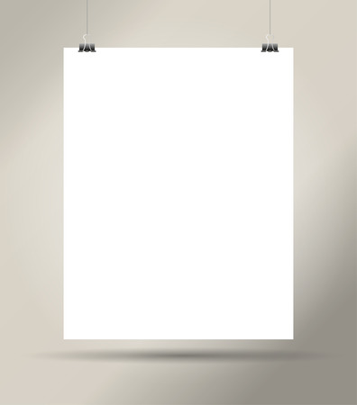 Vector blank paper sheet hanging isolated. Placard, banner, poster, advertisement backdrop template. Mock up. Text place. Business advertising sample.のイラスト素材