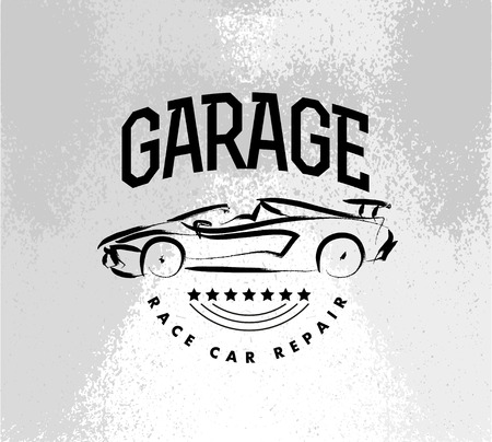 Vector car sketch isolated. Hand drawn car body. Auto advertising, poster, placard, business card, leaflet. Car rent, auto repair, auto saloon, insignia. Ink drawing.の写真素材