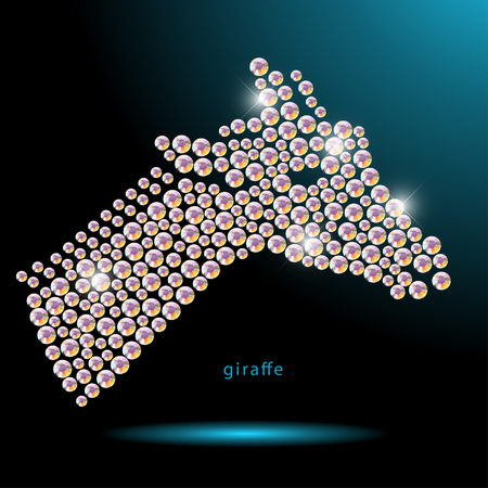 Vector animal portrait made with rhinestone gems isolated on black background. african animal icon. Jewelry pattern, hand made product. Shining pattern. Animal silhouette, giraffee head.のイラスト素材