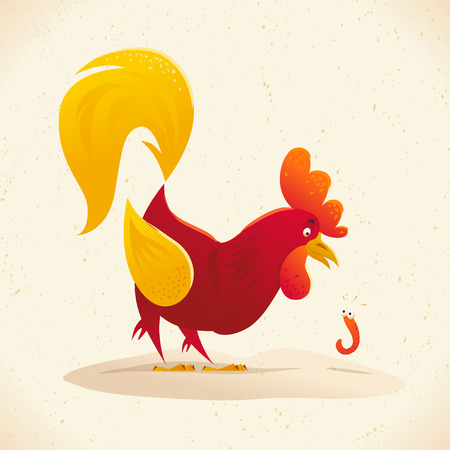 Vector New Year symbol design isolated. Rooster, cock portrait cartoon illustration. Merry Christmas, happy New Year, xmas holiday memory card design element. Chinese year symbol. Cartoon style.のイラスト素材