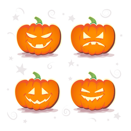 Vector flat halloween card, advertisement, banner, poster, placard, party invitation, flayer design. Halloween background design. Cartoon style. Hand written font. Pumpkin character.のイラスト素材