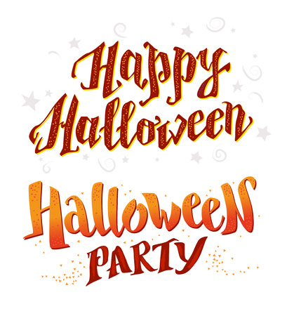 Vector flat halloween card, advertisement, banner, poster, placard, party invitation, flayer design element. Halloween hand written lettering design. Cartoon style. Hand written font.のイラスト素材