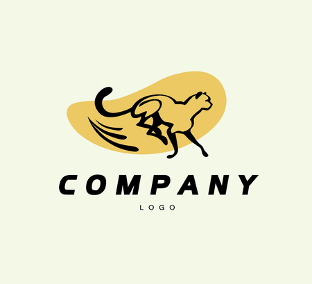 Vector simple abstract logo with running cheetah silhouette isolated. Good for shoe shop brand, sport cloth, goods brand mark, auto service, garage repair emblem.のイラスト素材