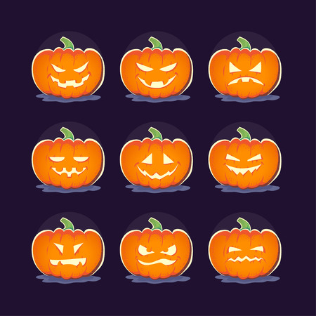 Vector flat halloween card, advertisement, banner, poster, placard, party invitation, flayer design. Halloween background design. Cartoon style. Hand written font. Pumpkin character.のイラスト素材