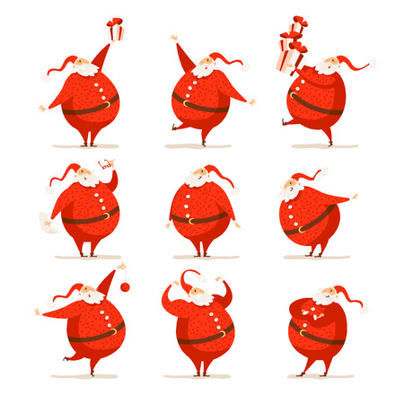 Vector Merry Christmas, Happy New year congratulation design. Santa Claus funny character portrait. Cartoon style. Good for xmas postcard, card, banner, advertisement, flayer, leaflet design.のイラスト素材