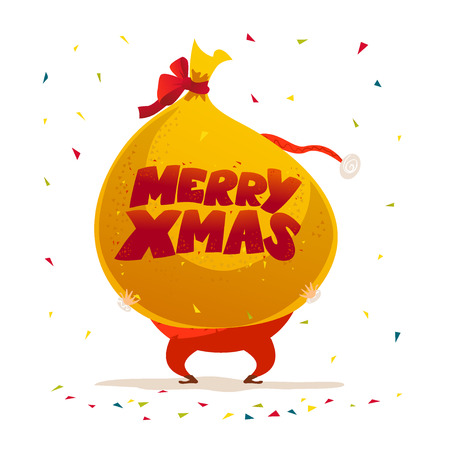 Vector Merry Christmas, Happy New year congratulation design. Santa Claus funny character portrait. Cartoon style. Good for xmas postcard, card, banner, advertisement, flayer, leaflet design.のイラスト素材