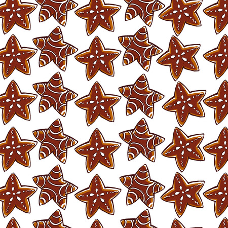 Vector christmas background. Seamless pattern with hand drawn gingerbread isolated on white background . Cartoon style. Good for xmas and New Year gift, present packaging.のイラスト素材