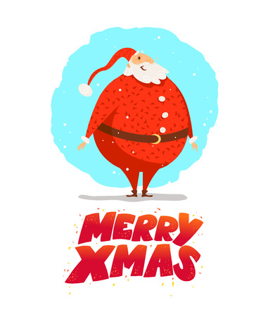 Vector Merry Christmas, Happy New year congratulation design. Santa Claus funny character portrait. Cartoon style. Good for xmas postcard, card, banner, advertisement, flayer, leaflet design.のイラスト素材