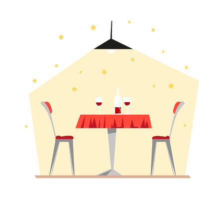 Vector flat restaurant illustration. Cartoon style. Cafe, restaurant, canteen interior design. Food industry.のイラスト素材