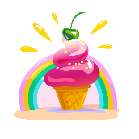 Vector flat tasty shiny ice cream illustration isolated on white background.のイラスト素材