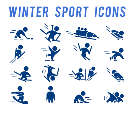 Vector collection of flat simple athlete silhouettes isolated on white background. Winter sport icons. Competition symbols. Good for advertising and poster design.のイラスト素材