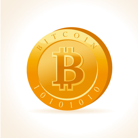 A flat illustration isolated on white background. Cryptocurrency golden symbol. Digital money emblem, golden coin with bitcoin symbol design.のイラスト素材