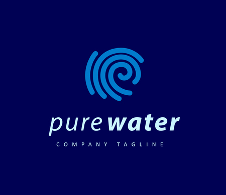 Vector flat pure water logotype isolated on dark blue background. Water waves emblem isolated. Aqua logo design. Natural clean eco water symbol, sign. のイラスト素材