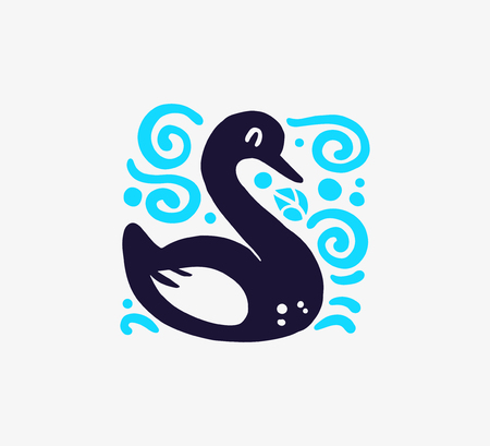 Vector flat cute funny hand drawn swan bird silhouette isolated on white background. Perfect for children goods store icon insignia, kid clothes and accessory prints, zoo icon etc.のイラスト素材