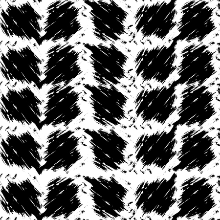 Vector hand drawn black and white seamless pattern in grunge style. Brush stroke, geometric shapes ornament illustration. Good for packaging paper, wallpaper and print design, etc.のイラスト素材