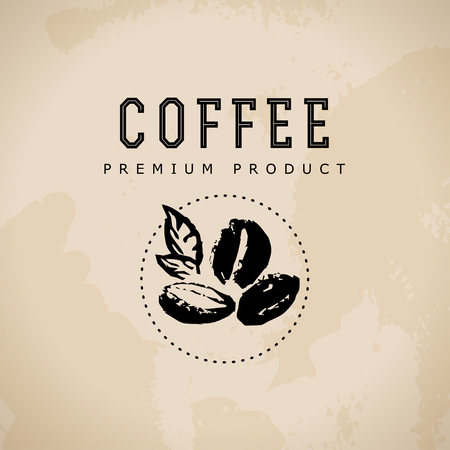 Vector hand drawn coffee icon design elements isolated on textured background. Coffee shop craft emblem, company insignia template, banner, print, etc.のイラスト素材