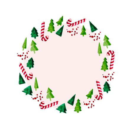 Vector artistic watercolor hand drawn Merry Christmas decoration wreath isolated on white background. Congratulation design element, card, invitation, banner, package.のイラスト素材