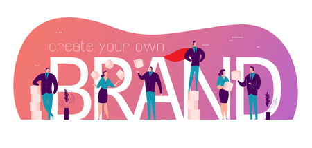 Vector flat concept design with people social community. Successful personal brand theme. Landing page, UI site, web banner, mobile app illustration design.のイラスト素材