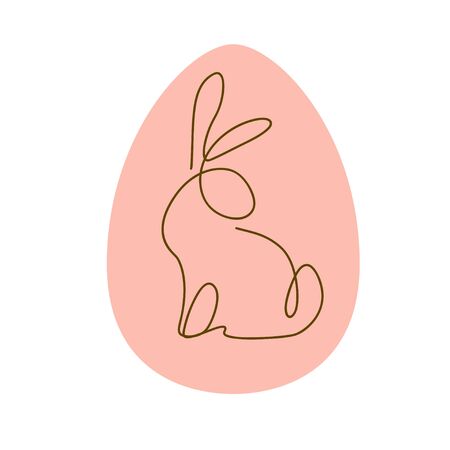 Easter egg decor design with outline bunny character silhouette sitting isolated. Line art icon. For holiday cards, prints, banner design decor etc. Flat style, vector illustration.のイラスト素材