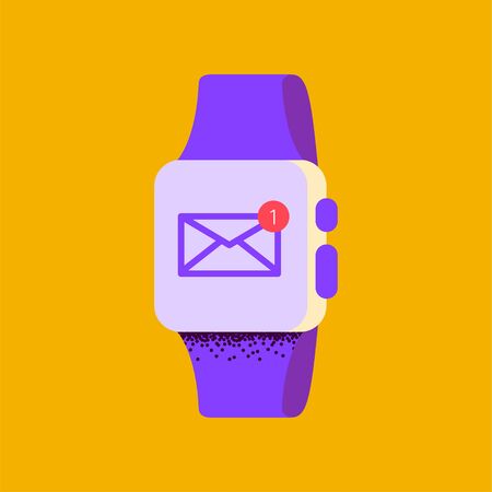 Smart watch concept with mail icon on its screen. Modern technology, letter, internet, message online  icon. Vector flat illustration.のイラスト素材