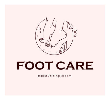 Foot care  design with pair of bare woman feet arranged together and some decorative elements isolated on light background. Foot icon. Vector line art illustration.のイラスト素材