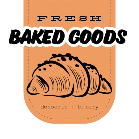 Bakery house logo design with hand drawn croissant illustration. Vector doodle style. For cafe brand emblem.のイラスト素材