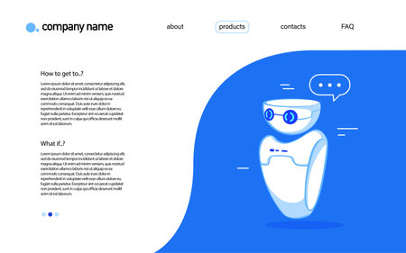 Landing page design template, mobile app interface. Chat bot and virtual support and communication concept. Vector flat illustration.のイラスト素材