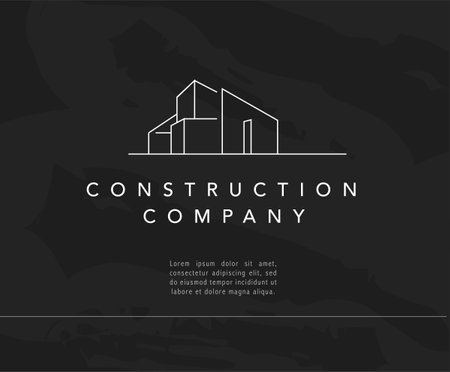 Vector construction company brand design template. Building company and architect bureau insignia, logo illustration isolated on black background. White stroke, linear art.のイラスト素材