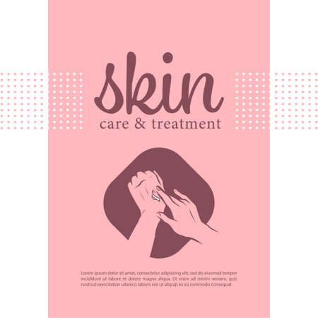 Packaging concept design with hand cream emblem. Human hands smear drop of moisturizer isolated on white background. Vector flat hand drawn illustration. For brand insignia, banner, advertisement,のイラスト素材