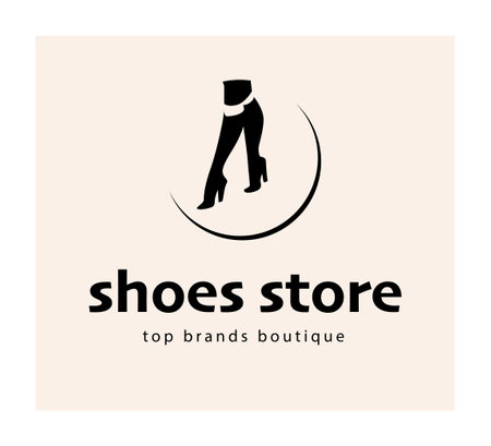 Shoes store emblem concept with elegant lady high heeled boots isolated on white background. Vector flat minimalistic elegant style illustration. For advertising, tags, sale banners, shop .のイラスト素材