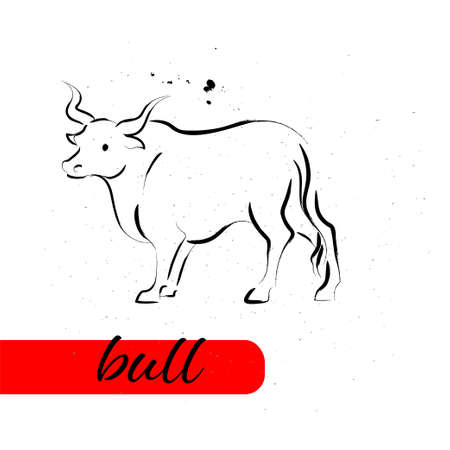 Chinese bull year calendar animal silhouette isolated on white textured background. Vector hand drawn sketch style illustration. For banners, cards, advertising, congratulations.のイラスト素材