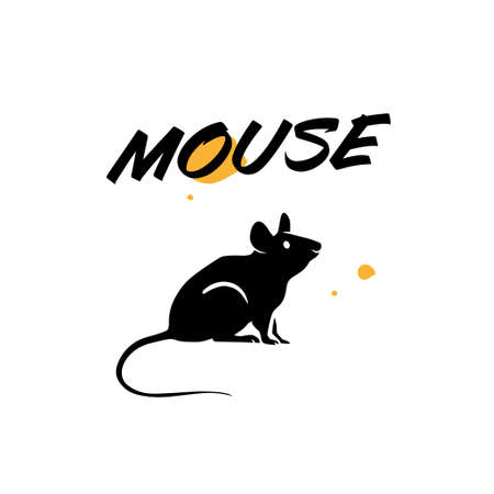Mouse animal silhouette isolated on white background. Vector flat illustration. For banners, cards, advertising, congratulations, logo.のイラスト素材