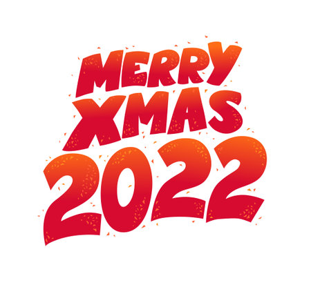 Merry xmas 2022 lettering congratulation design isolated. Happy new year greeting text message. Vector flat cartoon illustration. For cards, banners, tags, advertise.のイラスト素材