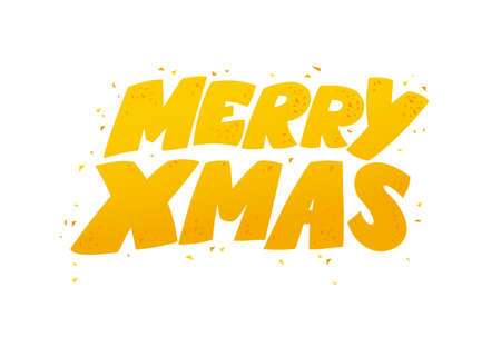Merry xmas lettering congratulation design isolated. Happy new year greeting text message. Vector flat cartoon illustration. For cards, banners, tags, advertise.のイラスト素材