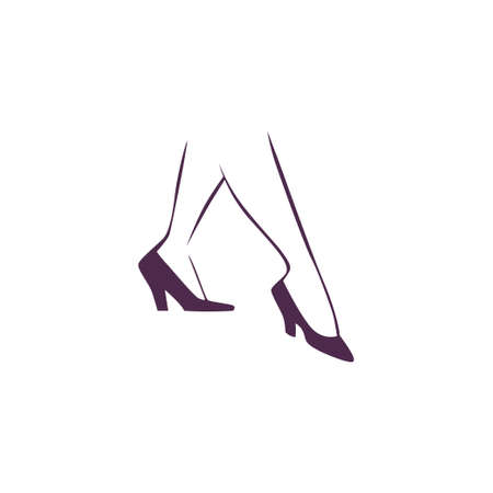 Beautiful hand drawn woman foot on high heels shoes silhouette isolated. Vector flat illustration. For emblem, tag, logo, banner etc.のイラスト素材