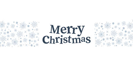 Merry Christmas banner with congratulation text and xmas snowflake icons ornament isolated. Vector flat illustration. For cards, banners, prints, packaging, invitations.のイラスト素材