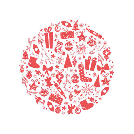 Merry Christmas concept design isolated. Vector flat doodle illustration. For cards, banners, prints, packaging, invitations.のイラスト素材