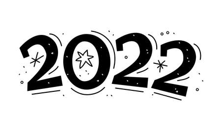 2022 writing isolated. Lettering hand drawn text. Vector illustration. For holiday cards, party flayers, banners, tags etc.のイラスト素材