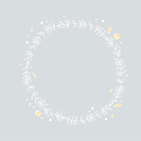 Christmas round floral wreath isolated. Vector hand drawn doodle illustration. For holiday party cards, packaging, banners, tag etc.のイラスト素材