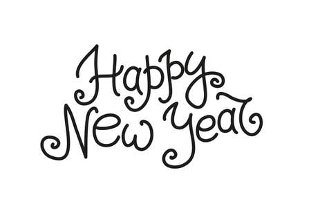 Happy New year hand written congratulation isolated. Lettering hand drawn text. Vector illustration. For holiday cards, party flayers, banners, tags, prints etc.のイラスト素材