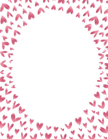 Watercolor hand drawn oval frame with variant heart shapes for Valentine day card, love, wedding invitation design, print, decor.の写真素材