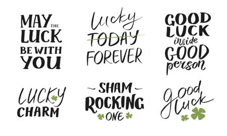 Collection of hand written St. Patrick's day lucky quotes isolated. For apparel, tshirt prints, cards, sublimation design etc.のイラスト素材