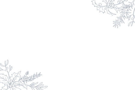 Christmas stylish decor for cards, banners, invitations. Overlay horizontal frame. Vector flat outline illustration. line art.のイラスト素材