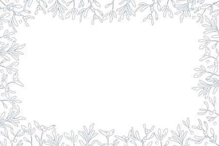 Christmas stylish decor for cards, banners, invitations. Overlay horizontal frame. Vector flat outline illustration. line art.のイラスト素材