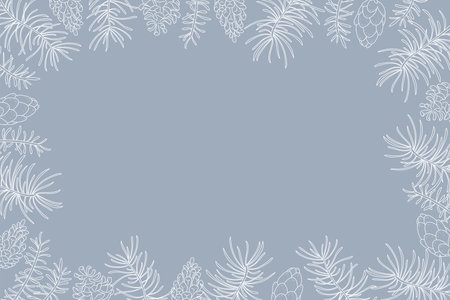Christmas stylish decor for cards, banners, invitations. Overlay horizontal frame. Vector flat outline illustration. line art.のイラスト素材