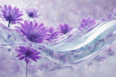 Beautiful abstract background with purple flowers and water waves. Nature.の素材