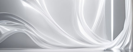 3d render, abstract background with white wavy silk draperyの素材